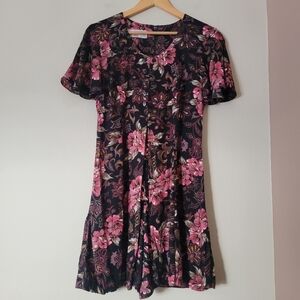 Vintage 90s Boho Rayon Tie Back Dark Romantic Floral Romper Petite Grunge